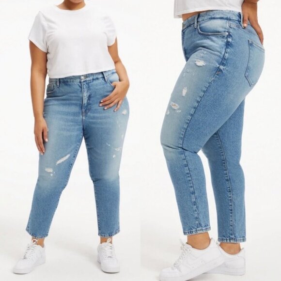 Good American Denim - NWT Good American Good Classic Jeans Indigo Blue Size 20 High Rise Distressed